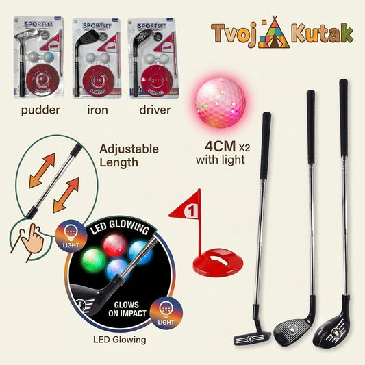 Dečiji Golf Set sa Podesivom Palicom i Svetlećim Lopticama (LED)