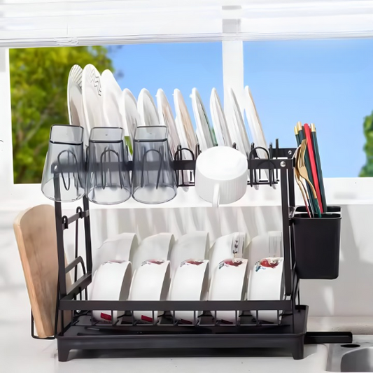 Stalak za sudove - Oceđivač u 2 nivoa za tanjire, escajg i čaše